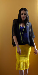 Fitted lace skirt with ruffle hem, lined