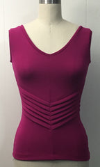V-neck sleevels top with pleated v shaped panel, ponte roma